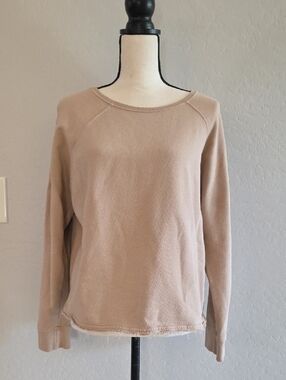 Pact Women's Beige/Tan Long Sleeve Knit Sweatshirt With Distressed Edge Size Med